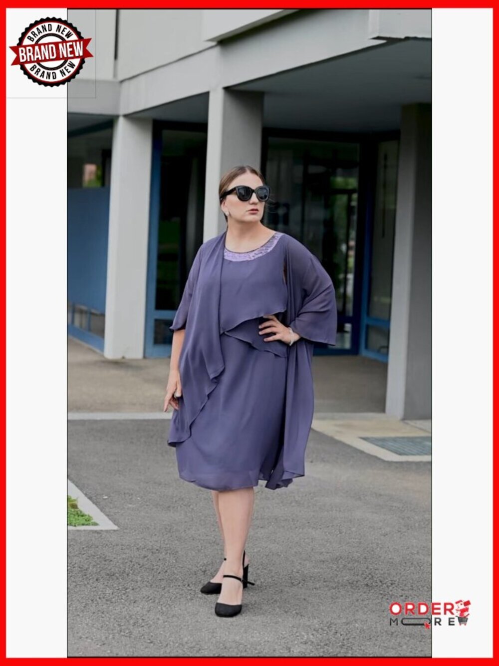 Plus Size 2 Piece Dress Set with Jacket, Mother of Bride Wedding Guest - Picture 7 of 7